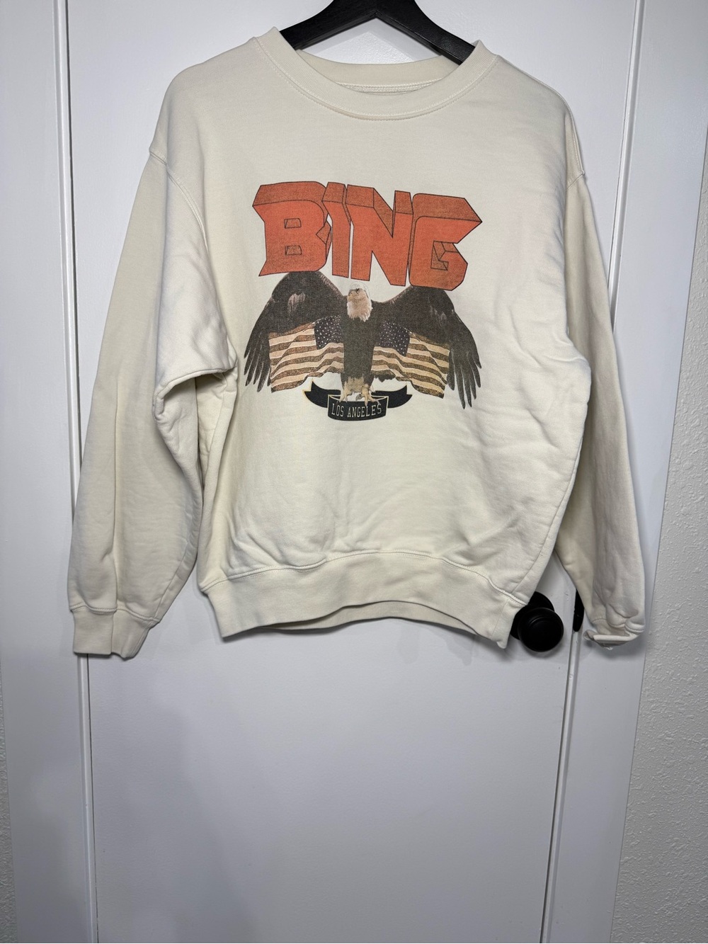 Anine Bing Cream Graphic Crewneck Sweatshirt with Orange Logo